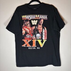 WWE WrestleMania XIV Shawn Michaels vs Stone Cold Steve Austin T-Shirt L Black